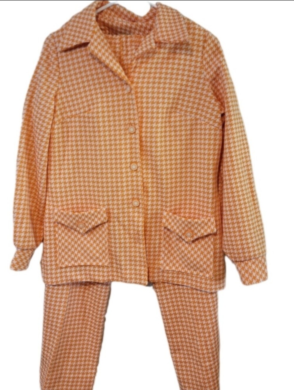 Vintage 70s 80s Orange White Tennessee Checkered Check Women's Pant Suit Size 14